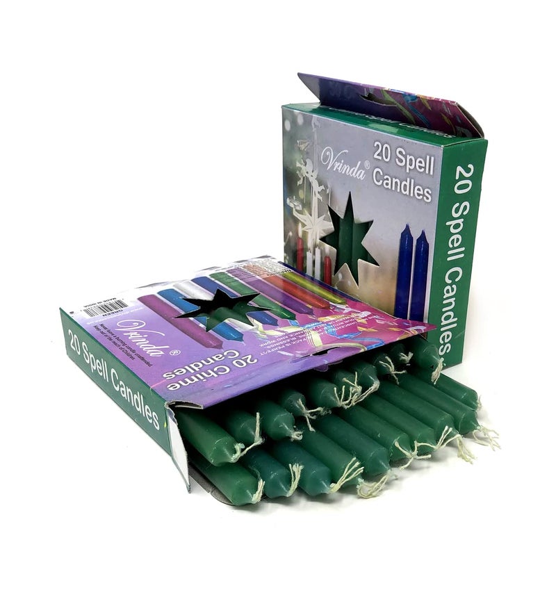 Vrinda Set of 20-4"" Mini Chime Ritual Spell Unscented Taper Candles - Ideal for Chime/Altar/Spell Work (Green) - Image 3
